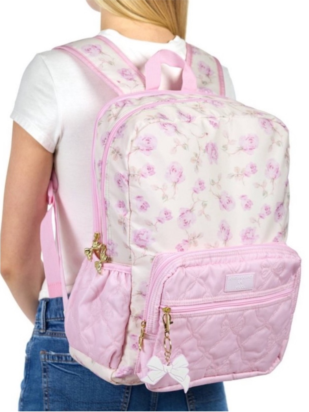 LoveShackFancy Pink and Cream Floral Kids Backpack